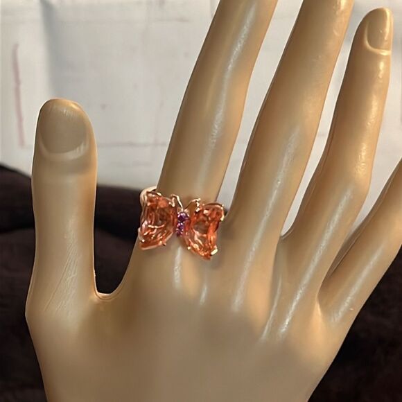 MORGANIQUE QUARTZ, ORISSA GARNET BUTTERFLY RING IN 18K VERMEIL RG/ SILVER 7 - Picture 13 of 17